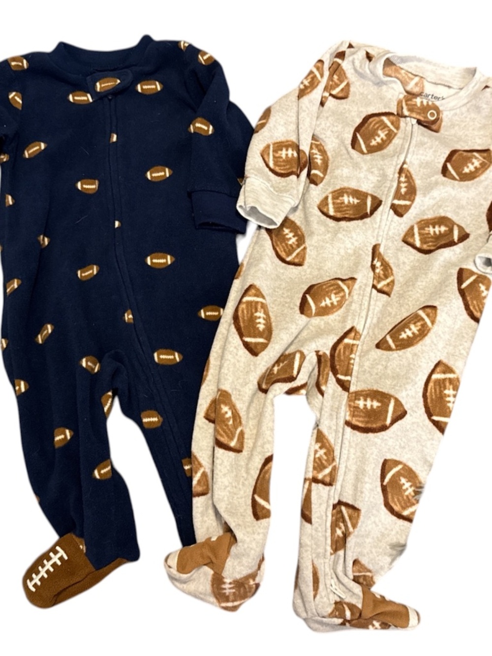 2 CARTERS Football fleece one piece footie sleep n play romper Baby Boys 6m 6-9m